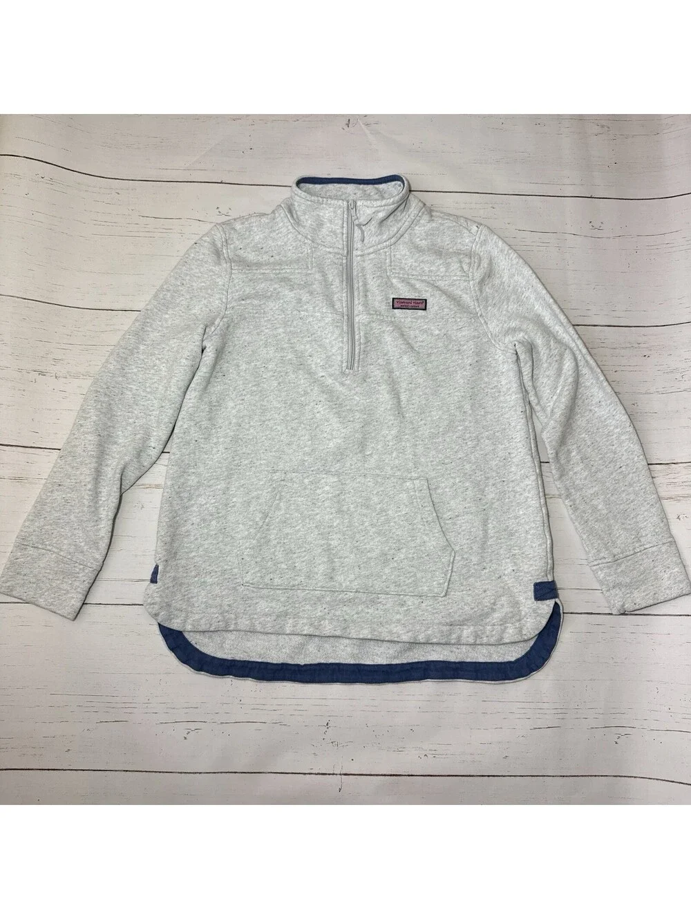 Vineyard Vines Heathered Pouch Pocket Shep Shirt 1/4 Zip Pullover Sweatshirt MED